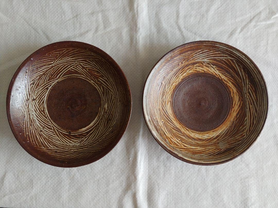 井上茂　三島皿　7.5寸　やや深めA　2点セット　未使用　雅姫 井上茂 三島皿 7.5寸 やや深め 2点セット 雅姫 三島手 皿